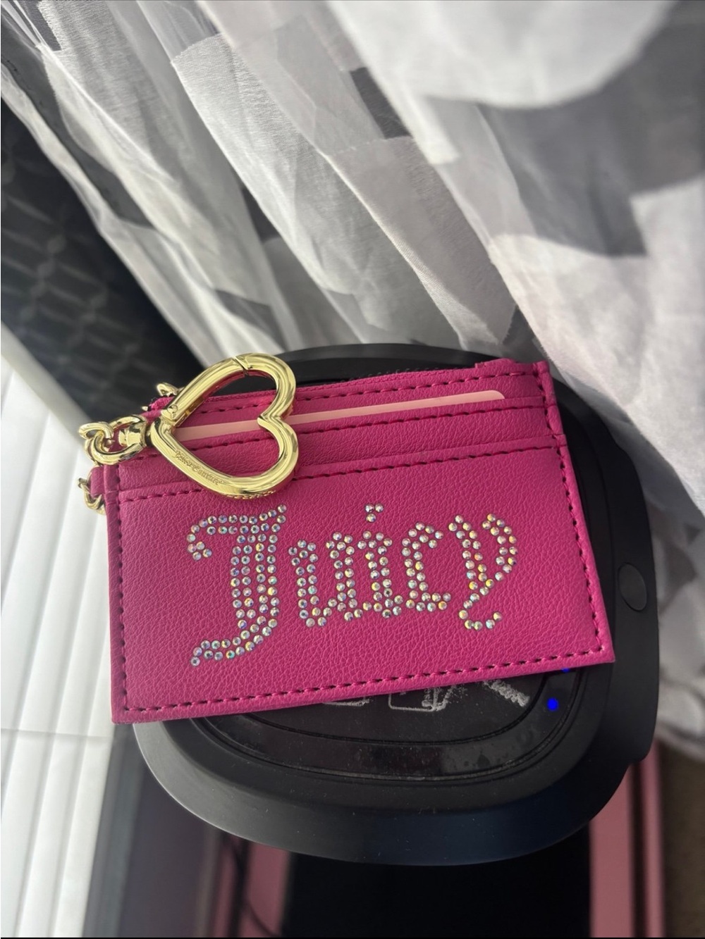 Juicy Couture Hot Pink Cardholder Keyring with Gold Heart Charm